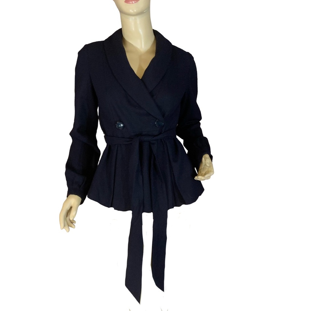 LIQUID NAVY BLUE WOOL BELTED BLAZER (2) - Picture 2 of 13